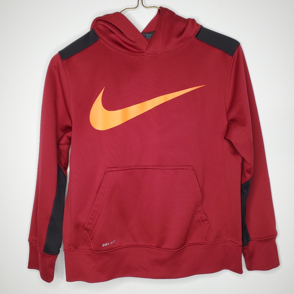 24) NIKE Dri-Fit Logo Hoodie Pullover Maroon Sz. M